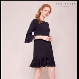 Ted Baker Yazmin Knitted Frill Dress, Dark Blue